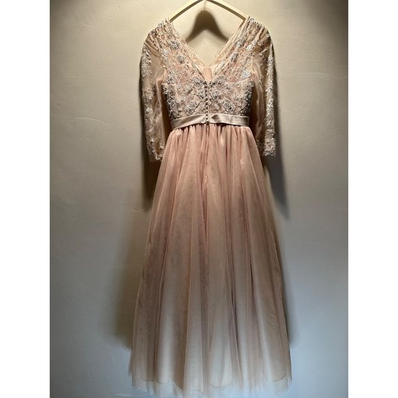 Ivory Hand embroidered sequins A-line V-neck Puffy Long Tulle wedding dress Sz 6 - Picture 14 of 14